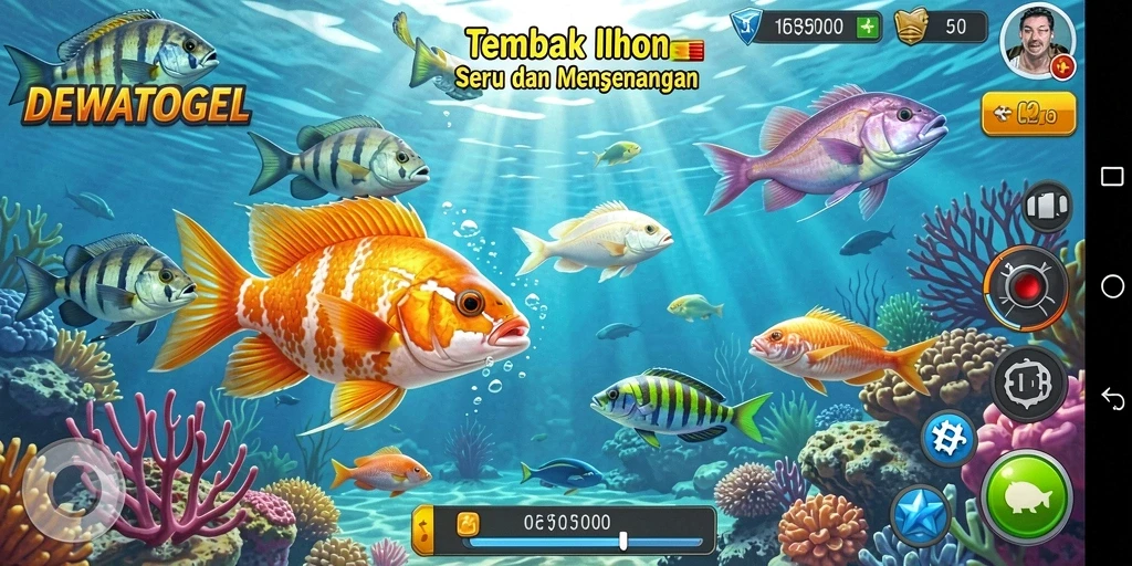 Tampilan gameplay DEWATOGEL saat menembak ikan bawah laut.