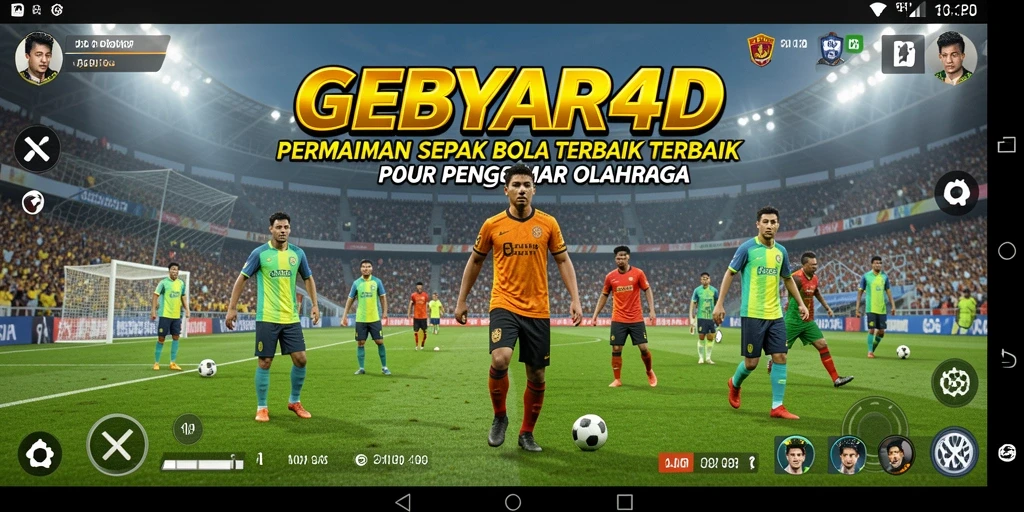 Screenshot gameplay GEBYAR4D menampilkan aksi sepak bola yang mendebarkan.