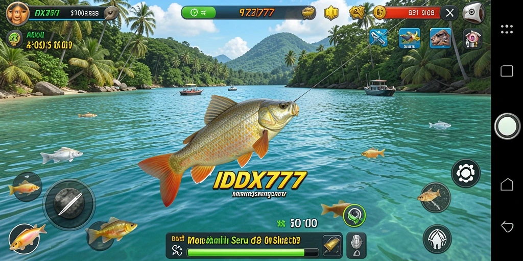 Tampilan gameplay IDX777 dengan aksi memancing yang mendebarkan.
