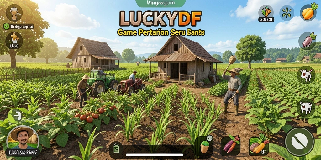 Tampilan permainan LUCKYDF dengan lahan pertanian yang indah.