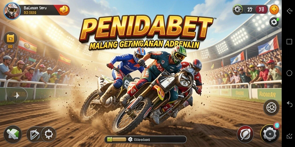Screenshot gameplay PENIDABET menampilkan balapan mendebarkan di lintasan yang berwarna-warni.