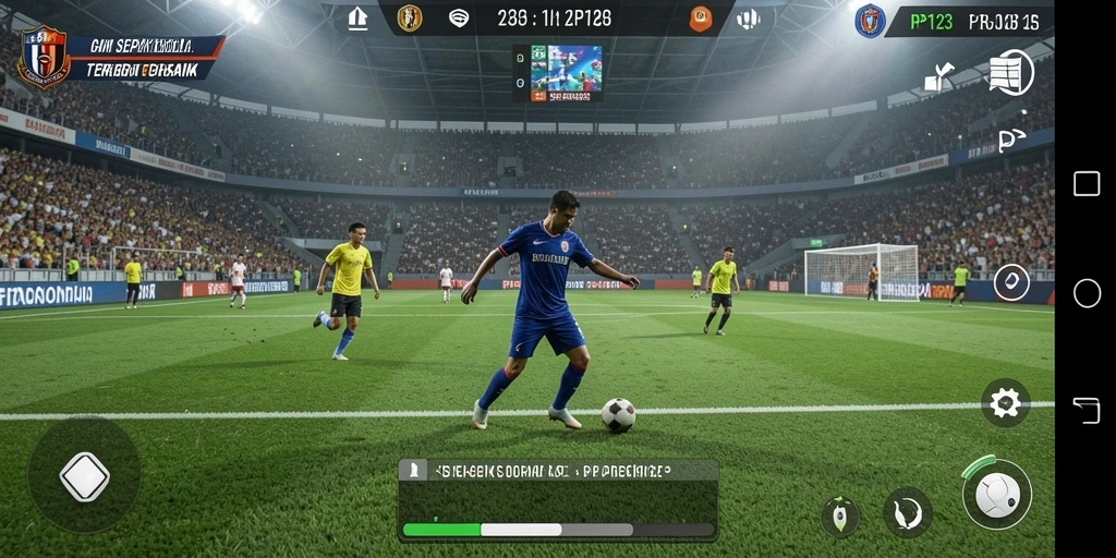 Gameplay seru PP123 menampilkan aksi sepak bola yang mendebarkan.