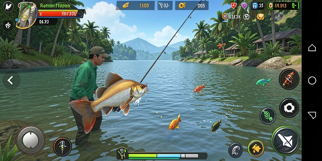 Screenshot menampilkan aksi memancing yang seru dalam RK55.