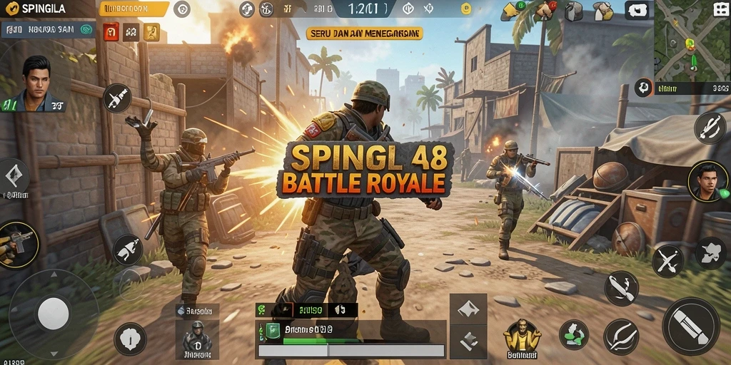 Gameplay SPINGILA yang mendebarkan di medan tempur Battle Royale.