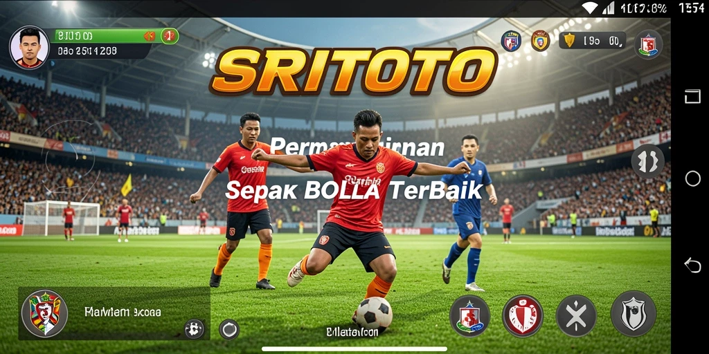 Screenshot gameplay SRITOTO menampilkan aksi seru di lapangan sepak bola.